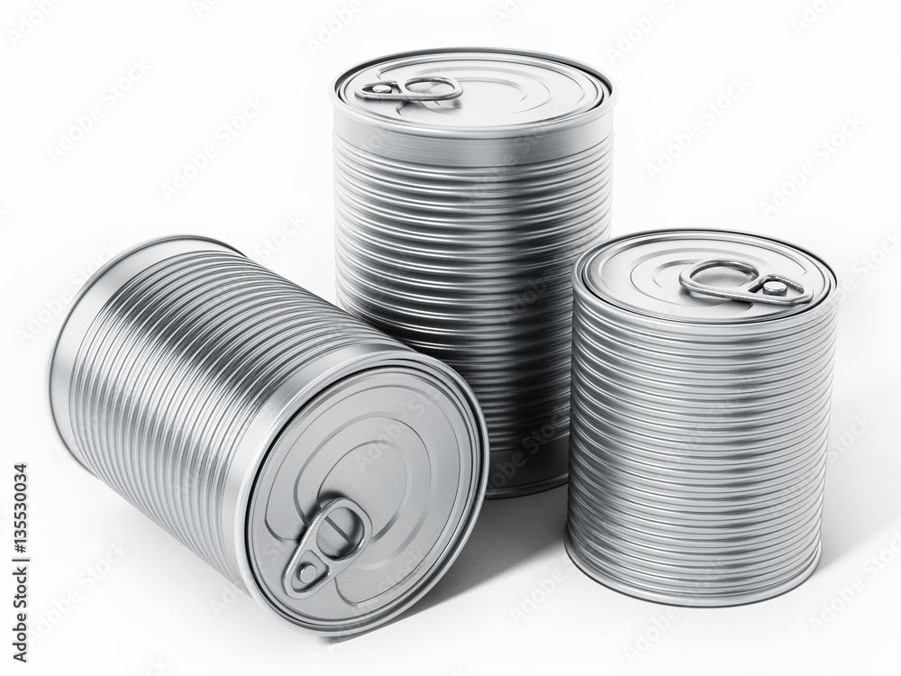 Tin cans isolated on white background. 3D illustration Tin cans isolated on white background. 3D illustration