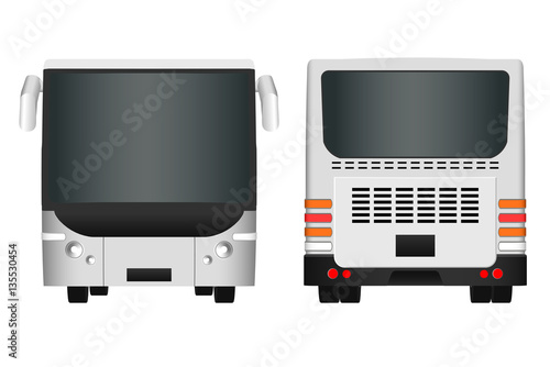 City bus template. Passenger transport sides view from back and front. Vector illustration eps 10 isolated on white background.