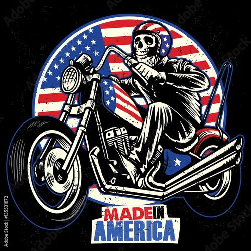 skull ride an american flag painted motorcycle
