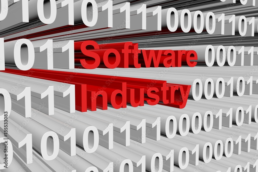 software industry in the form of binary code, 3D illustration