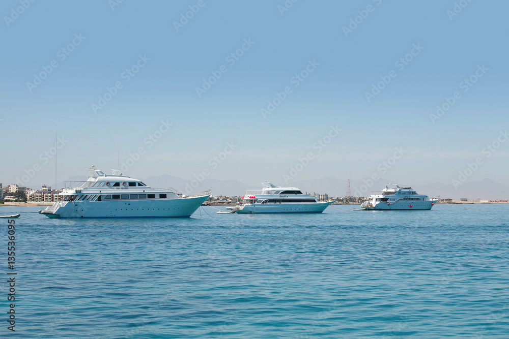white boat off the coast of Hurghada