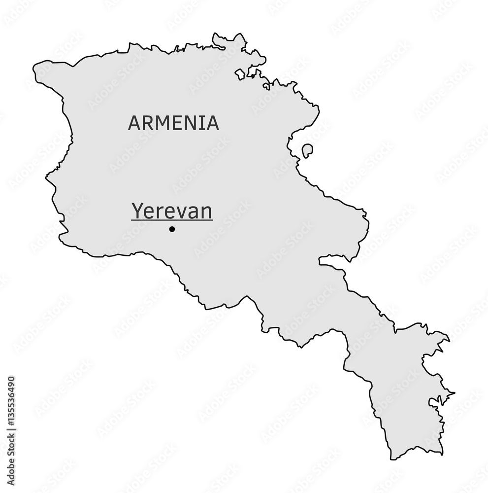 Armenia silhouette map with Yerevan capital
