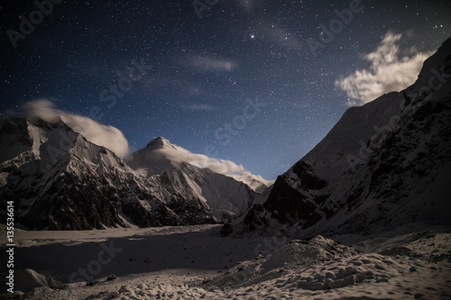 View of Khan-Tengri peak in the night from base camp