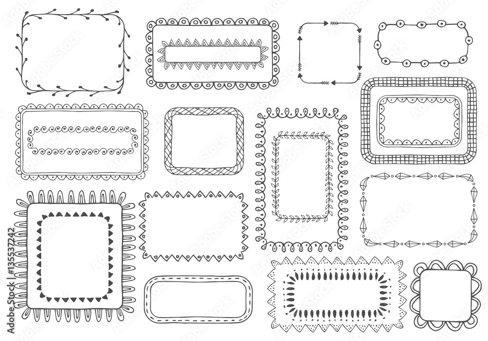 Set of black frames. Hand drawn ink borders. Vector illustration. Isolated. Set of black frames. Hand drawn ink borders. Vector illustration. Isolated.