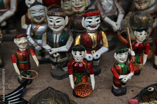 Vietnamese water puppets for its famous water puppet theater on shop in Hanoi's Old Quarter