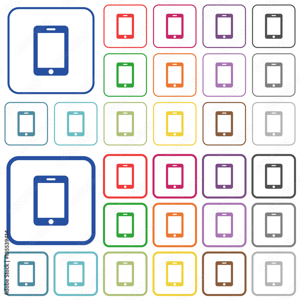 Smartphone with blank display outlined flat color icons Smartphone with blank display outlined flat color icons