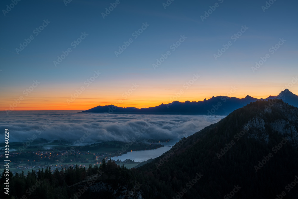 sunrise in the alps of bavaria