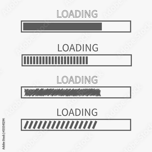Loading progress status bar icon set. Web design app download timer. White background. Gray color. Flat trendy scribble element. Isolated.