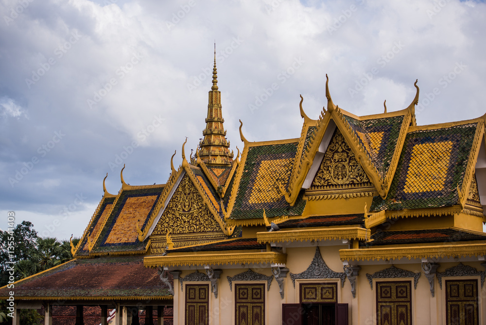 Thai style asian buddhist temple decorated roof