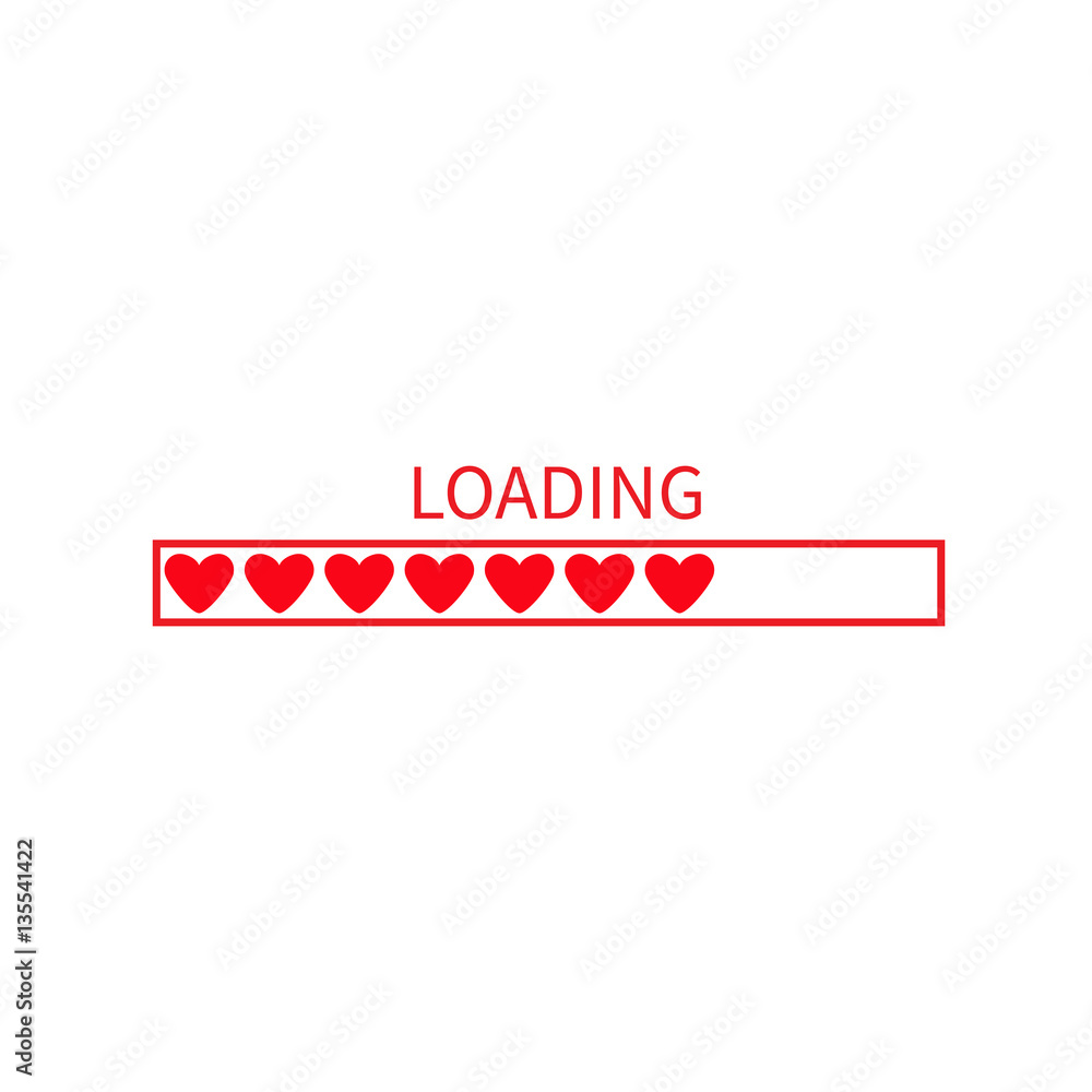 Progress loading status bar icon. Love collection. Red heart. Funny happy  valentines day  design app download timer. White background.  Flat trendy object. Isolated. Stock Vector | Adobe Stock
