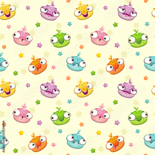 Cute seamless pattern with funny monsters.