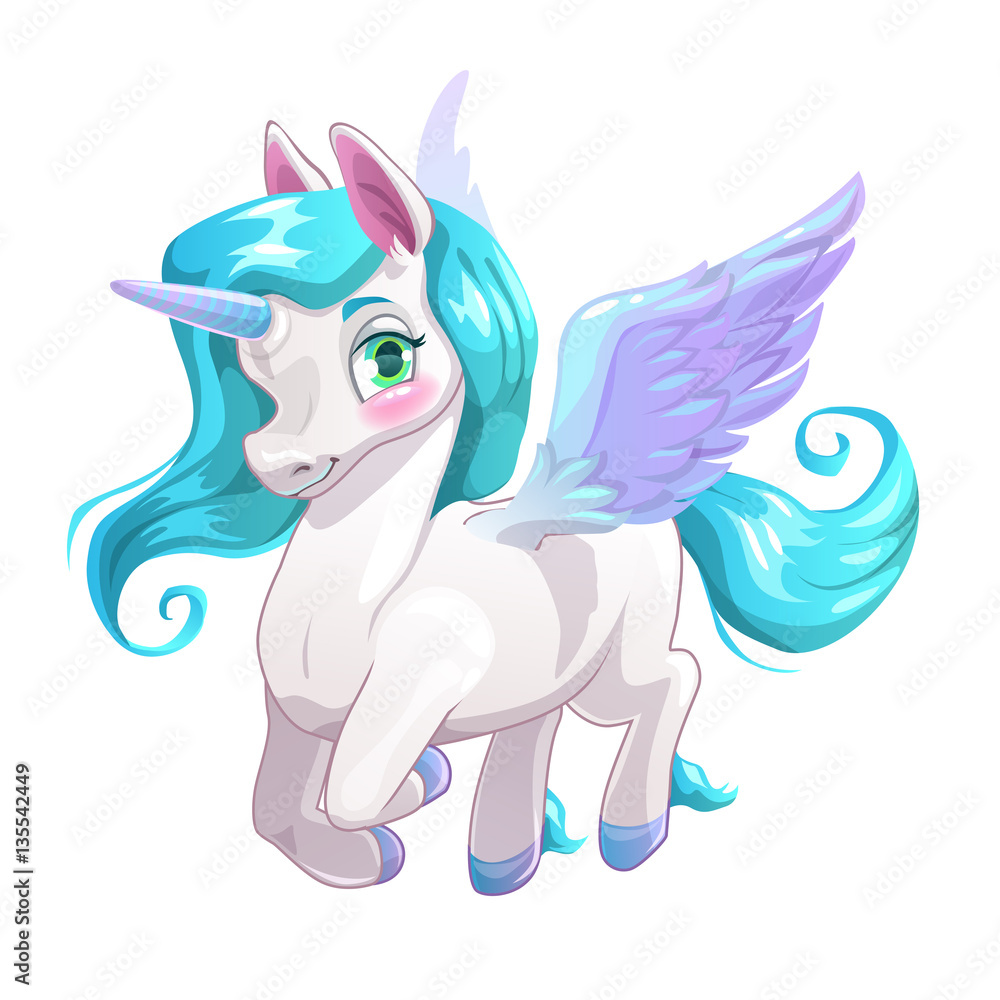 Cute white cartoon beautiful Pegasus