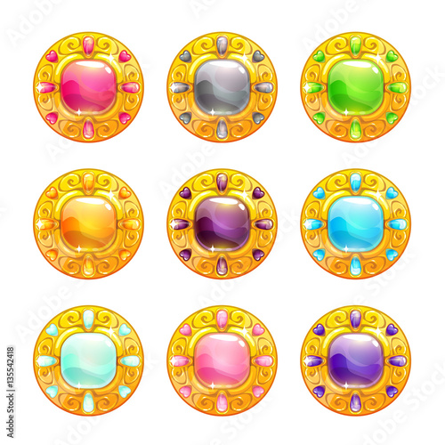 Vector colorful shiny round golden amulets