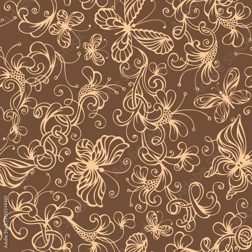 Seamless duotone floral background.