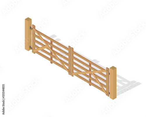 Wooden Fence Isolated on White with Columns.