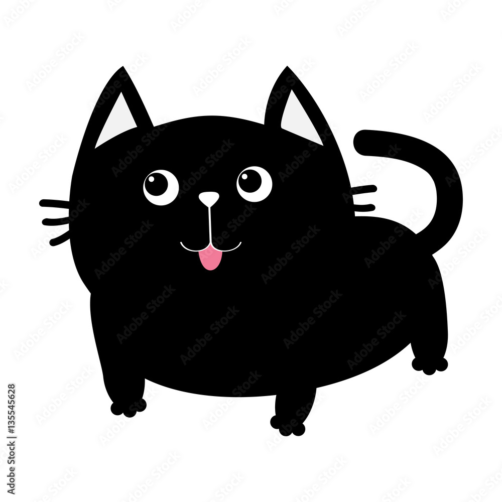 Black Cat Icon. Cute Funny Cartoon Smiling Character. Kawaii Animal. Big  Tail, Whisker, Eyes. Happy Emotion Stock Vector - Illustration of kitten,  meow: 86098274