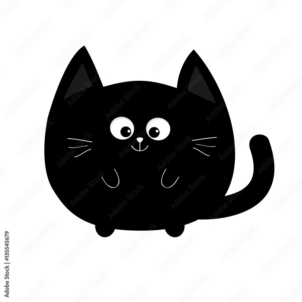 Black Cat Icon. Cute Cartoon Funny Character. Big Eyes. Funny