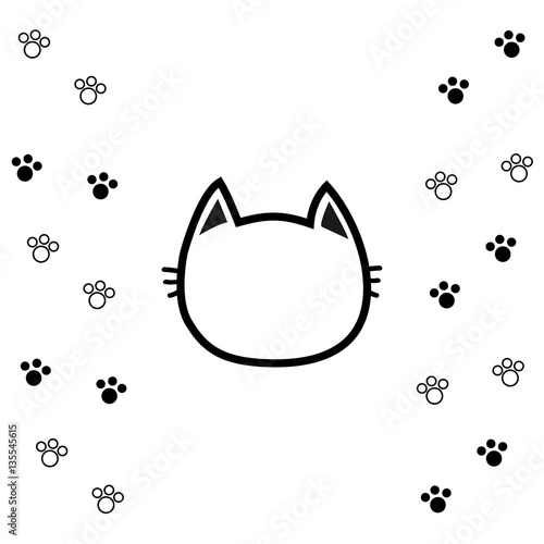 Black cat head face contour silhouette line icon. Cute cartoon character. I love  cats heart Text lettering. Kitty kitten whisker Baby pet Yellow background.  Isolated Flat design Stock Vector