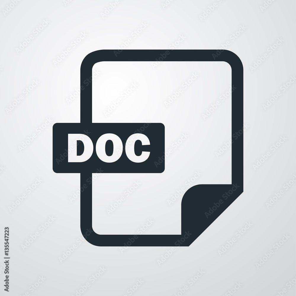 Icono plano extension DOC en fondo degradado Icono plano extension DOC en fondo degradado