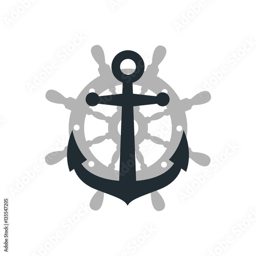 Icono plano ancla y timon en fondo blanco