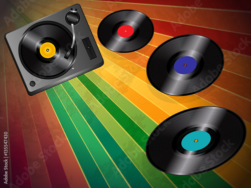Turnable and vinyls over vintage background
