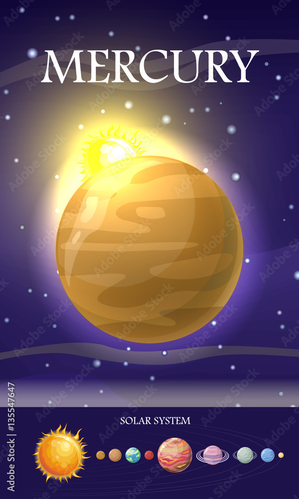 Naklejka premium Mercury Planet. Sun System. Universe. Vector