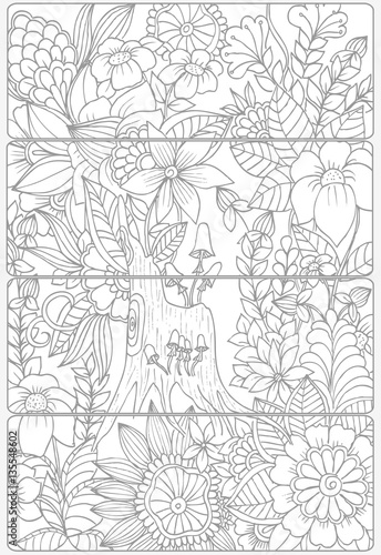 Doodle flowers for coloring.Vector set of monochrome bookmarks .