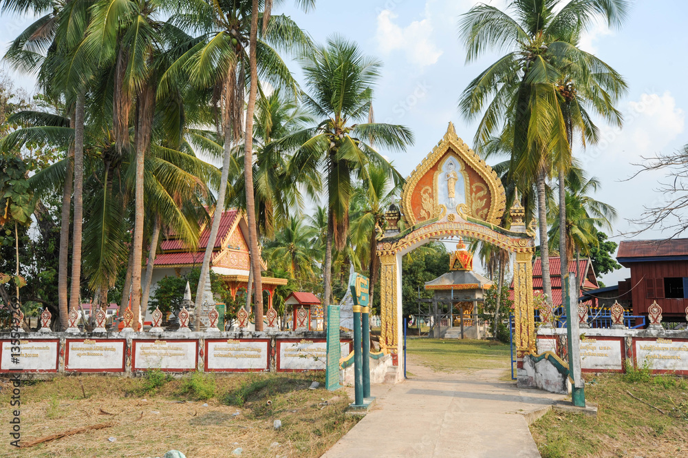 Gate of buddhist wat on the Don Khong island