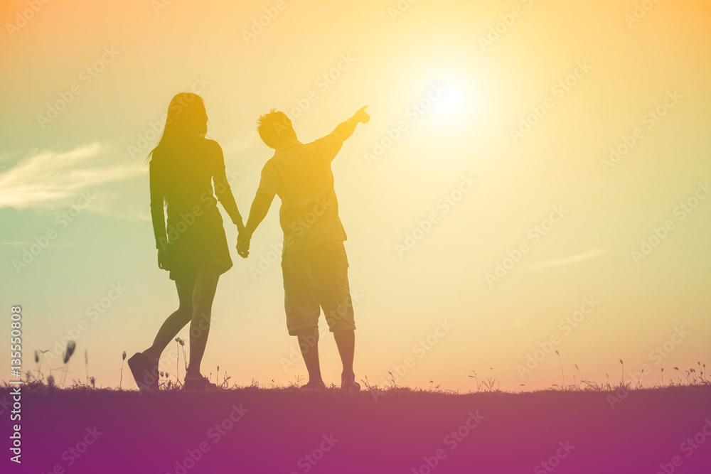 silhouette of a man and woman holding hands with each other, wa silhouette of a man and woman holding hands with each other, wa