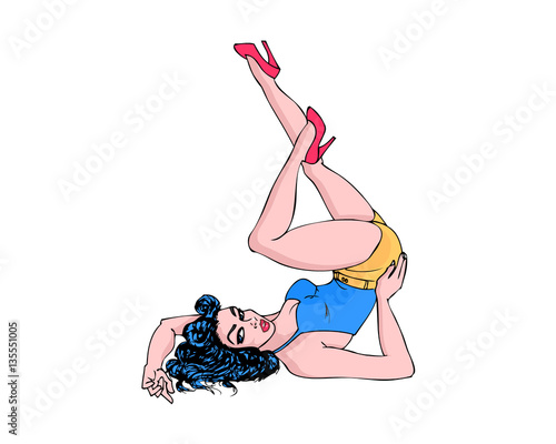 Pin up girl with legs up photo