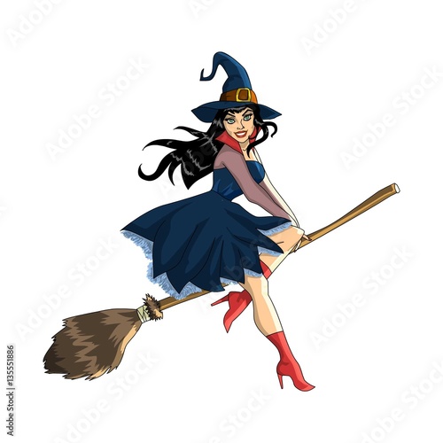 Halloween witch illustration flying isolated
