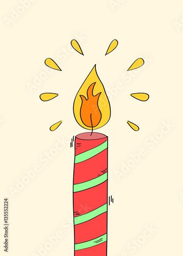 Hand drawn red candle with flame