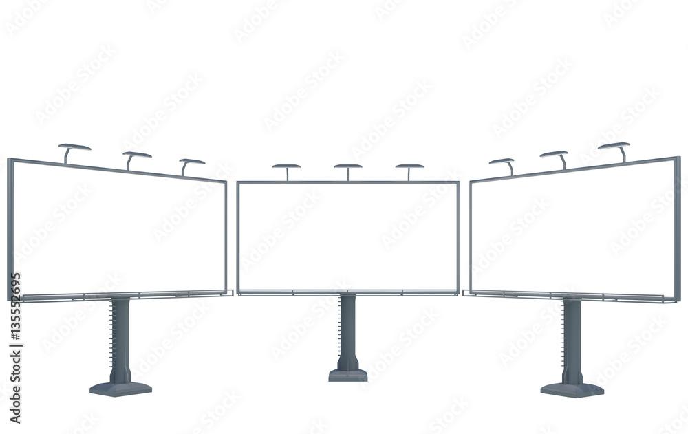 Obraz premium 3D rendering of three blank billboards (empty advertisements) isolated on white background