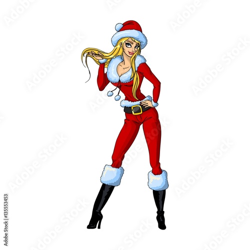 Blonde Santa Girl isolated with hair