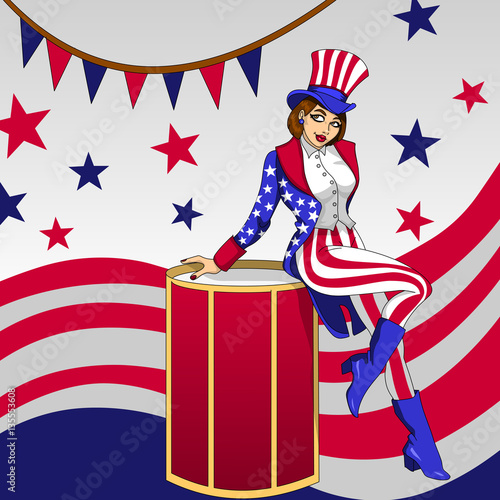 4th of July American Pin Up girl illustration