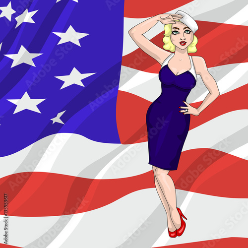 American Pin up girl salute USA flag