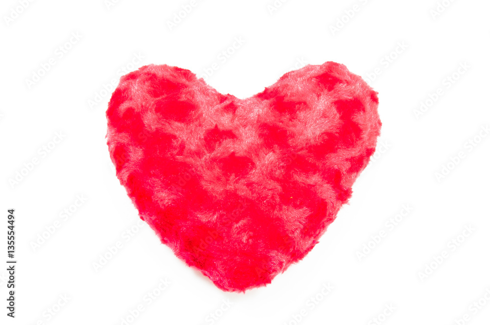 fluffy red plush heart isolated on white background ,Symbol of love or dating