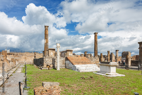 Sunny view of Pompeii, which was destroyed in 79BC by the eruption of volcano Vesuvius, Campania region, Italy.
