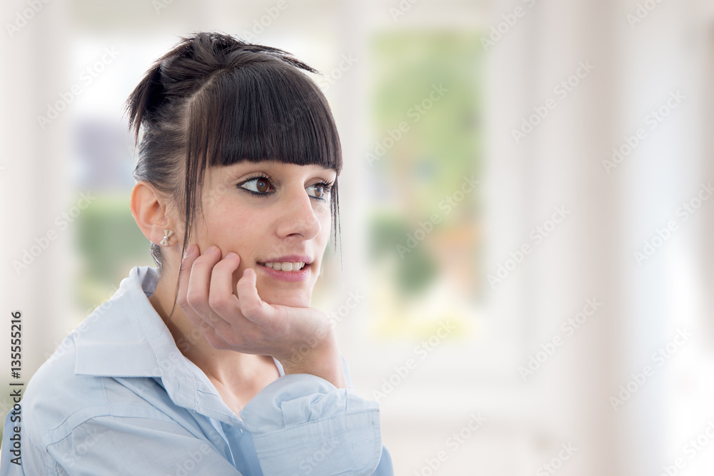 beautiful young brunette with blue shirt beautiful young brunette with blue shirt