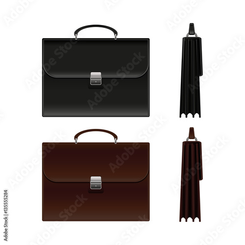 Black and Brown Business Briefcase Bag. Vector Illustration. isolated on White Background.
