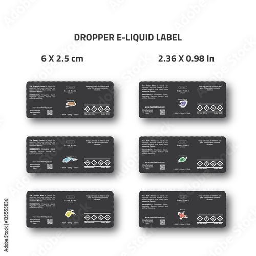 Dropper e-liquid label for branding identity of eliquid brand dark clean look