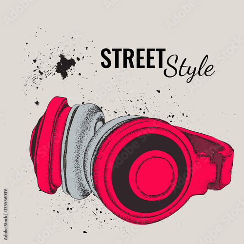 Hand-drawn vintage headphones. Sketch music. Vector illustration