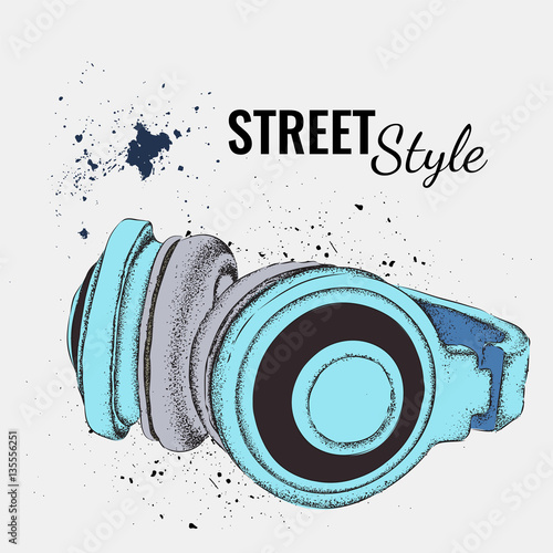 Hand-drawn vintage headphones. Sketch music. Vector illustration