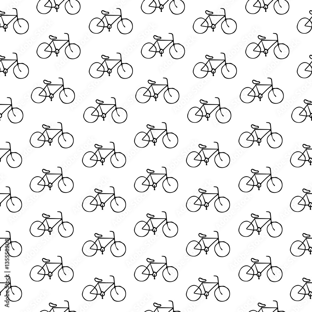 Seamless simple vector black and white background pattern with isolated bicycles