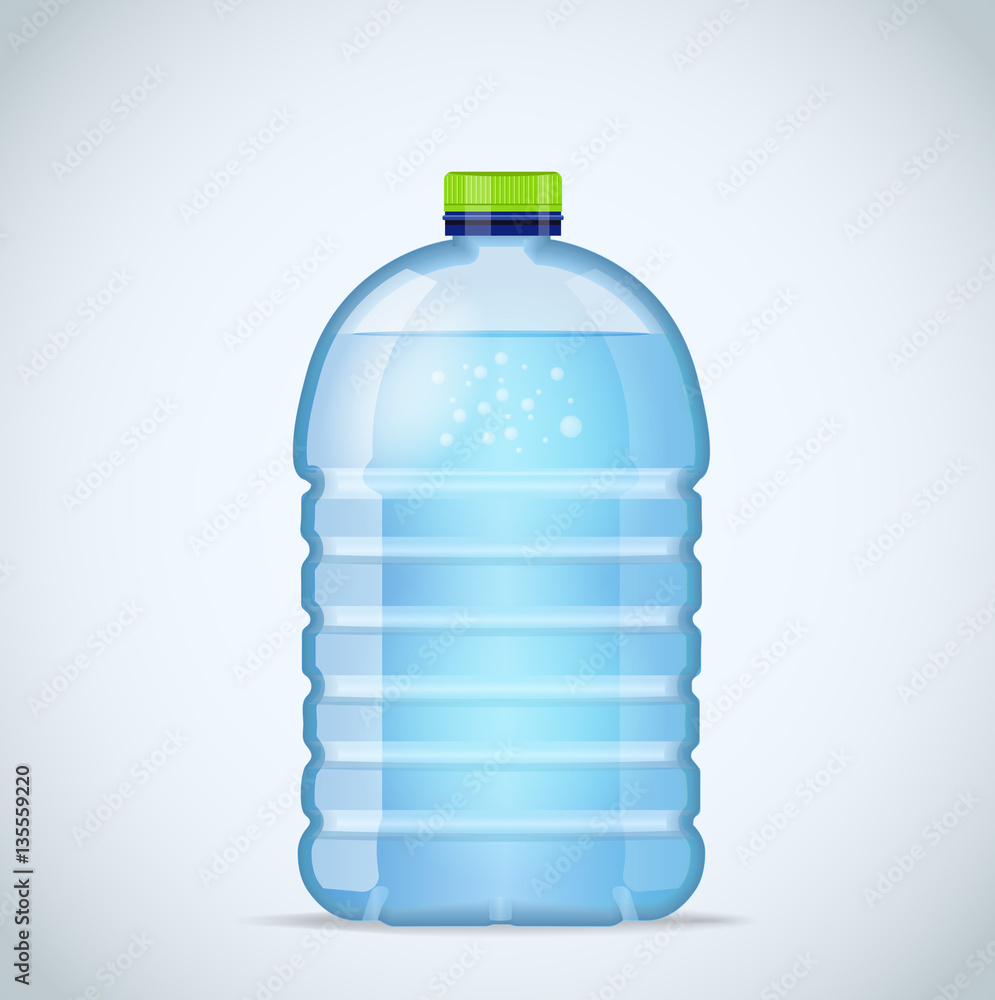 Realistic large bottle with clean blue water isolated on the white background. Vector mockup. Front view. Realistic large bottle with clean blue water isolated on the white background. Vector mockup. Front view.