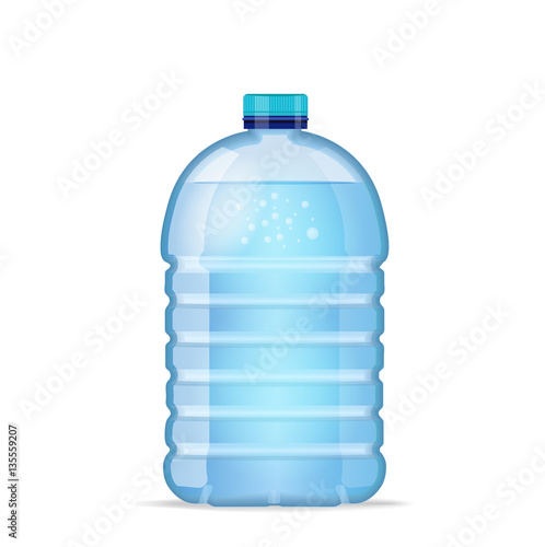Realistic large bottle with clean blue water isolated on the white background. Vector mockup. Front view.