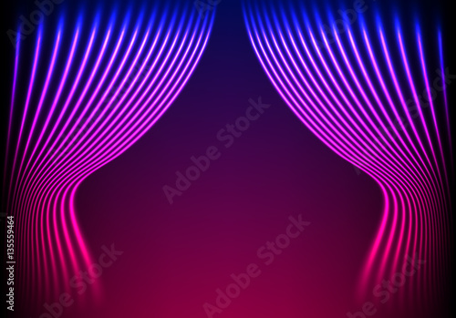 Drapery futuristic background with 80s style neon lines. Welcomi