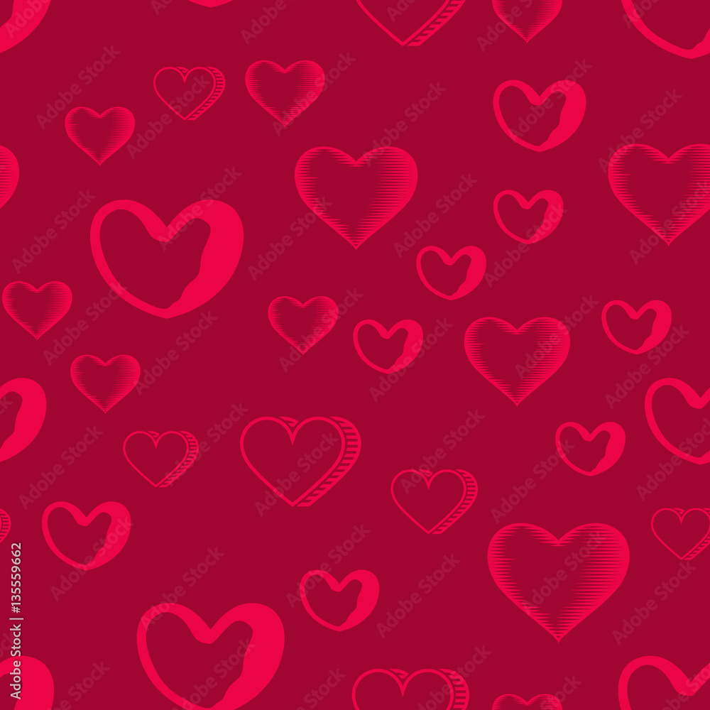 Valentines Day seamless pattern with red hearts sprayed for background, card or wrapper