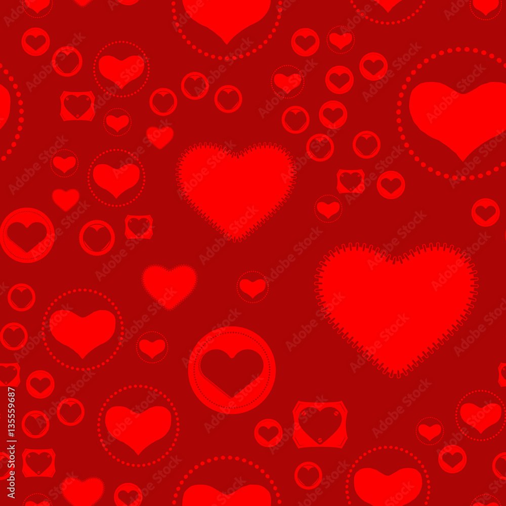 Valentines Day seamless pattern with red hearts sprayed for background, card or wrapper