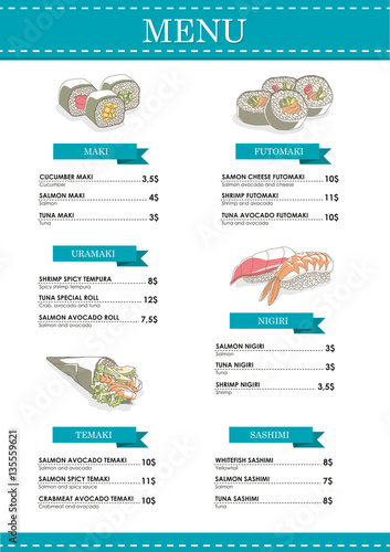 Menu Sushi Bar - vector illustration